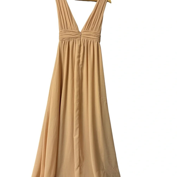 Lulus Chiffon Full Length Maxi Dress Champagne Size S - Picture 5 of 8